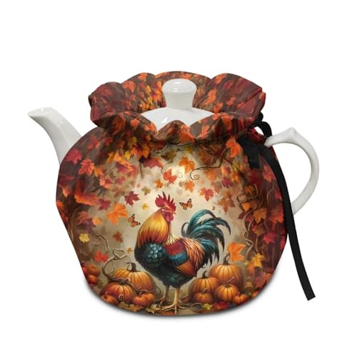 HUISEFOR Rooster Tea Cozy for Teapot Maple Leaf Teapot Dust Cover for Party Home Insulated Kettle Cover Novelty Home Decoration
