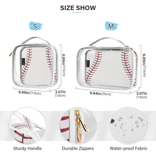 ALAZA Baseball Red Lace 2 Pcs Storage Bags Zippered Organizers Cosmetics Travel Case Toiletry Bag Transparent Tote Bags4