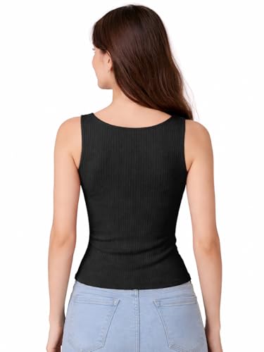 Image of Sizi Women's Ribbed Knit Tank Top with Built-in Padded Support, Square Neck Sleeveless Crop Top, Brown