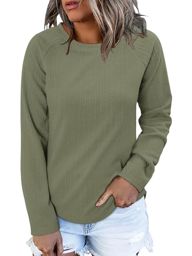 ONLYSHE Womens Shirts Long Sleeve Crewneck Tunic Tops Casual Lightweight Knit Solid Color Sweatshirts Trendy Blouse Basic Tee