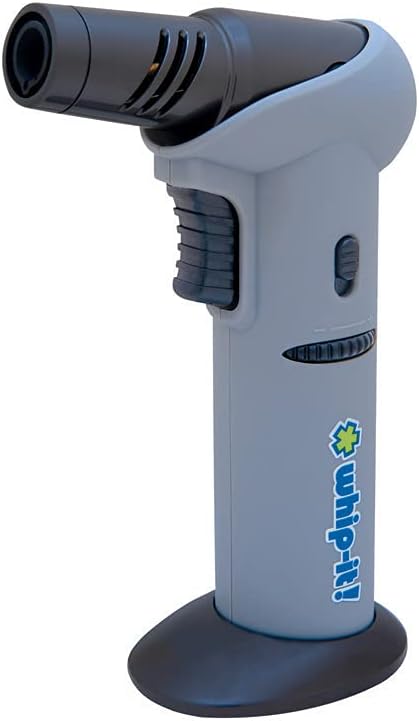 Whip-It! Tilt Torch Gray. Butane Torch Lighter, Refillable Cooking Torch with Adjustable Flame, Safety Lock for Soldering, Kitchen, Welding