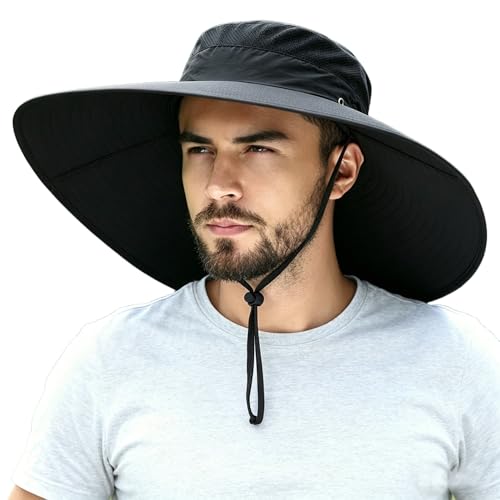 Image of HUAMULAN Wide Brim Sun Hats Men and Women Bucket Safari Fishing Hat for Hiking Garden Lawn Work Camping Outdoor