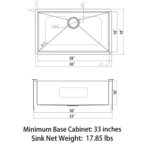 Sinber 30\" Undermount Single Bowl 304 Stainless Steel Kitchen Sink (30\" x 18\" x 10\"(Sink Only)) - Thumbnail 5