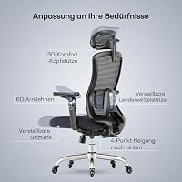 Marsail Bürostuhl mit 6D-Armlehnen, 3D-verstellbarer Kopfstütze, Schiebesitz, Lendenwirbelstütze, 4-Position-Neigungsschloss – hoher und großer Schreibtischstuhl mit Kapazität von 150kg, Schwarz, 2PCS – Ansicht 8
