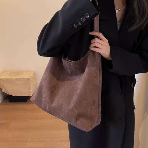 Image of Tote Bags for Women Work Bags Suede Slouchy Bag Hobo Handbag Tote Handbag Coffee
