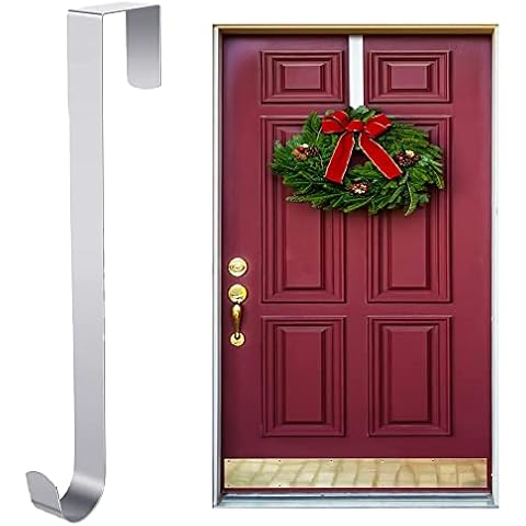 WHITE HILL Wreath Hanger for Front Door - Large Wreath Metal Hook for Christmas Wreath Decorations - Over The Door Hooks Chrome Cover