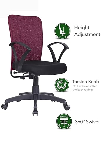 Image of Office Arm Chair with Metallic Frame, Mesh Back, Nylon Base, and Adjustable Handle, Cushion Fabric (Purple)