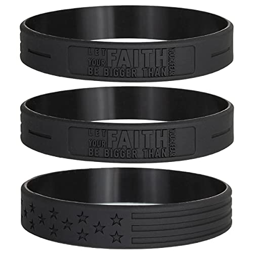 Sainstone Power of Faith Let Faith Bigger Than Fear Inspirational Silicone Bracelets with American Flag - Faith Over Fear Motivational Wristband Gifts for Fight Epidemic for Men Women (3-Pack)
