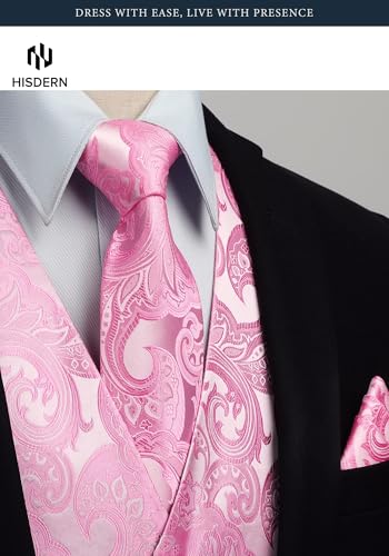 Image of HISDERN Mens Vest Tie Set 3PC Formal Waistcoat Paisley Floral Jacquard Necktie Pocket Square Suit Vests Wedding Party