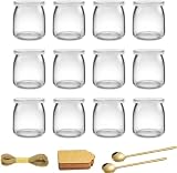 200 ml Joghurtgläser mit Deckel und Löffel,Kleine Dessertgläser Mehrzweck,joghurtgläser,Durchsichtige Dessertgläser Glas,mit Etikett und Schnur,für Dessert,Joghurt, Pudding, Marmelade,Honig (12 Stück)