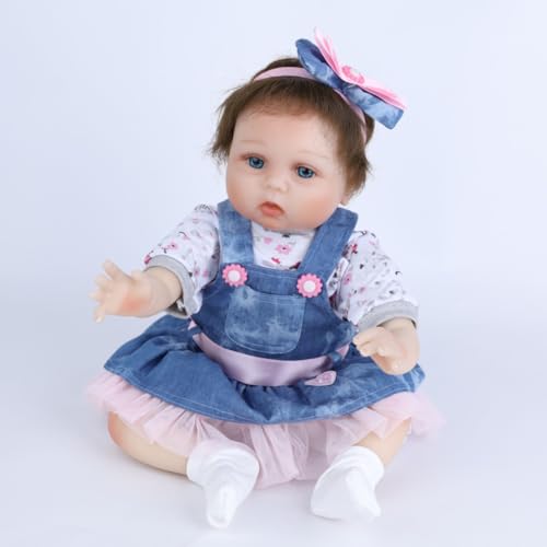 Reborn Baby Dolls Clothes for 17-22 inch Baby Doll Girl Outfits Accesories 【Denim Skirt 5pcs Set 】