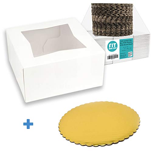 [25 Boxes and 25 Circles Pack] 6x6x3 White Pie/Cake Box with Window