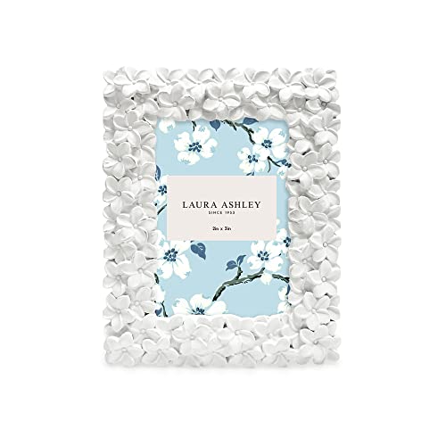 Image of Laura Ashley 2x3 White Flower Textured Hand-Crafted Picture Frame w /Easel