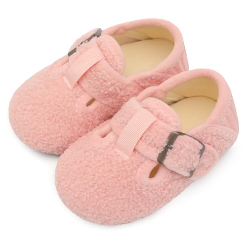 L-RUN Cozy Toddler Slippers Non-slip Boys Girls House Slippers Wide Kids Winter Shoes Warm Adjustable Strap Home Shoes
