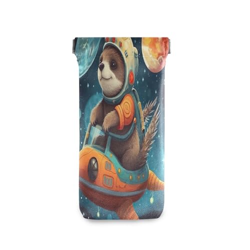 FLildon Sloth Space Planet Eyeglasses Pouch Squeeze Top Sunglasses Case Soft PU Leather Eyeglass Bag for Men Women
