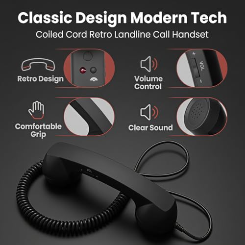 Image of ZORBES Retro Mobile Phone Handset for Type-C Smartphones, Plug and Play Wired Telephone Receiver Coiled Cord Retro Landline Call Handset with Volume Control, Hands-Free Vintage Phone Accessory