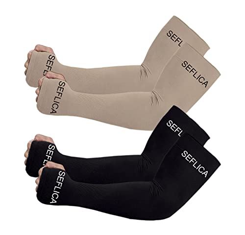 SEFLICA UV Sun Protection Cooling UPF 50 Compression Arm Sleeve for Men and Women With Thumb Hole, Arm Sleeves for Boys and Girls Tattoo Cover Up, Work, Golf, Baseball, Basketball, Football and More