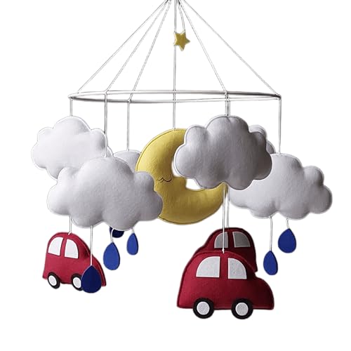 Baby Mobile Boy – Vintage Car Crib Mobile – Handmade Felt Burgundy Car and Cloud Nursery Decor – Baby Shower Gift – Car Theme Baby Room Decoration – Hanging Cot Mobile