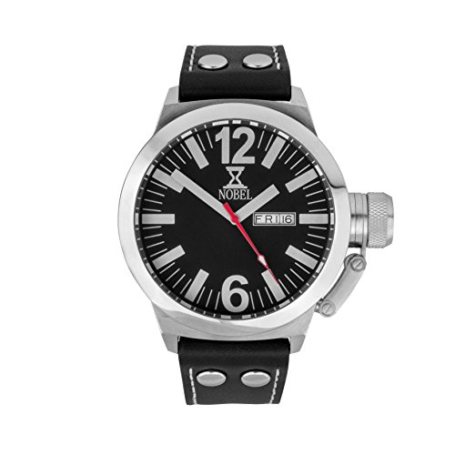 NOBEL Classic Wrist Watch with Black Leather Bracelet for Unisex - Ronda Swiss Movement