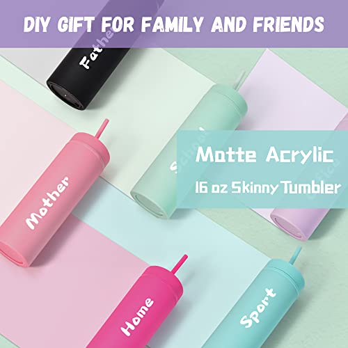 Agh 6 Pack Skinny Tumblers Bulk 16 Oz Matte Pastel Colored Acrylic Tumblers With Lids And Straws Reusable Double Wall Plastic Tumblers Drinks Tumbler Coffee Cups For Cold Hot Drinks, Vinyl Projects #TOP1