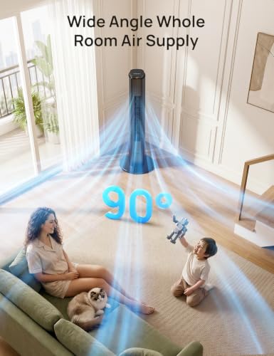 Image of ZAFRO Tower Fan for Bedroom, 90 Oscillating Fan with Remote, 6 Speeds 4 Modes, 12H Timer, LED Panel with Touch Control, 28 dB Quiet Standing Fans that Blow Air, Black