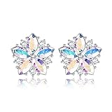 Kakonia Boucles D'oreilles à Tige En Or Blanc 18 Carats Fleur De Cerisier Pour Femme 12 Mm Autriche Cristaux Aurore Sakura Boucles D'oreilles Anniversaire Anniversaire Bijoux