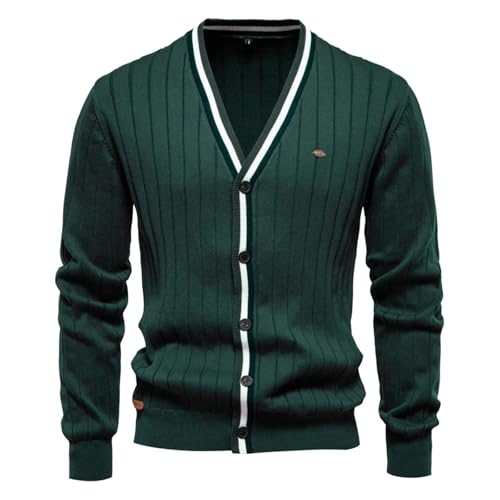 Men's Cotton Cardigan Sweater V Neck Button-up Casual Youth Knit Sweaters2