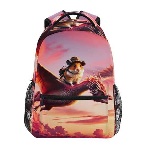 Kid Backpack, Lightweight Travel Backpack for Boys Girls Back to School Essentials, 15L, Half Duck Half Dragon Flies