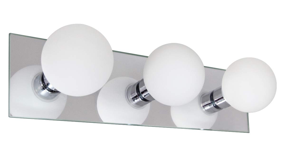 Long Life Lamp Company White, Mirror Retro 3 Mini Globe Bathroom Mirror Wall Light Frosted Opaque Shades Chrome Base M0220-F