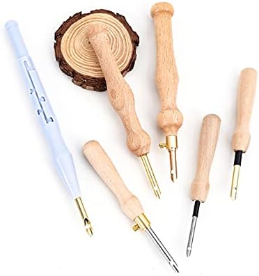 6 Piece Embroidery Punch Needle,Adjustable Wooden Handle Punch Needles Hooking Tool Kits Rug Embroidery Pens with Needle Threader for Embroidery Floss Craft Applique Embellishment Beginners
