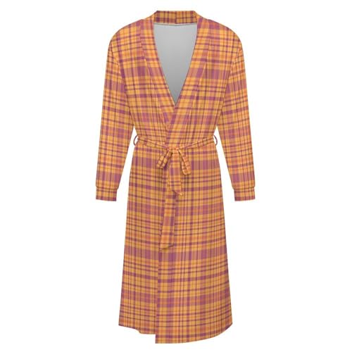 Robe de nuit en soie homme femme : pyjama kimono écossais jaune léger