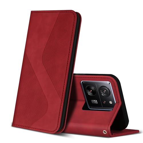 ZONNAVI Hülle für Xiaomi 13T / 13T Pro, PU Leder Handyhülle mit Kartenfächer & Standfunktion, Lederhülle Flip Wallet Hülle Schutzhülle für Xiaomi 13T / 13T Pro (Rot)
