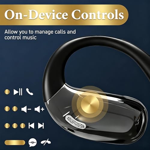 Image of Open-Ear Headphones, Wireless Headphones with Smart Digital Display, Smart Mic, 35H Playtime, Sweat Resistant & Waterproof, Secure Comfortable Fit - Running, Sport, Driving, Outdoor, Daily Use (Black) | (Black) Open Ear Earbuds 35H Playtime, Sweat Resistant & Waterproof, Secure Comfortable Fit - Running, Sport, Driving, Daily