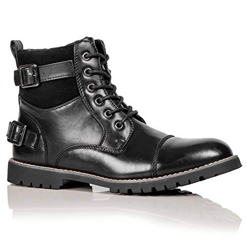 Metrocharm MC306 Mens Casual Work Lace Up Classic Motorcycle Combat Boots (9.5, Black)