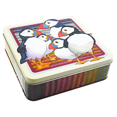 Emma Ball Seaside Puffins Boîte carrée avec couvercle - Pour biscuits, déjeuner, sandwichs, Bits n Bobs - Multicolore - 17,5 cm Cover