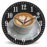 Mxocom Coffee Wall Clock Cappuccino Art Heart Pattern 10 Inch Silent Non Ticking Battery Operated Clock Vintage Round Clock for Living Room Bedroom Bathroom Office Decor