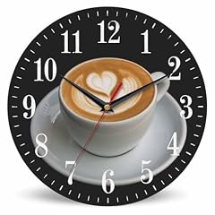 Mxocom Coffee Wall Clock Cappuccino Art Heart Pattern 10 Inch Silent Non Ticking Battery Operated