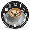 Coffee Wall Clock Cappuccino Art Heart Pattern 10 Inch Silent Non Ticking Battery Operated Clock Vintage Round Clock for Living Room Bedroom Bathroom Office Decor