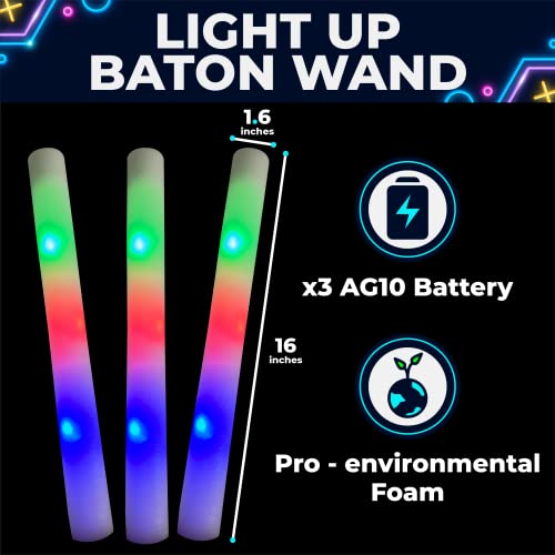 Toysery 100 Glow Sticks Bulk - 36 LED Foam Sticks Glow in the Dark Party Supplies with 3 Modes Flashing Effect, Glow Batons Party Favors for Party Wedding Birthday Concert Halloween Christmas - Thumbnail 6