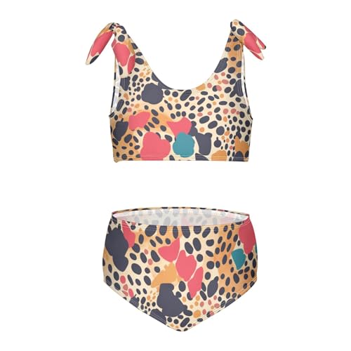 KLL Abstract Leopard Cheetah Skin Shapes Girls Two Piece Bikini Set Beach Swimsuit Swimwear Cute Shoulder Strap