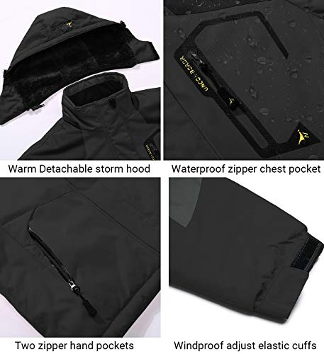 Trekek Men's Winter Ski Rain Warm Fleece Waterproof Outdoor Mountain Hiking Windbreaker Hooded Snow Coat, Black, Large #TOP5