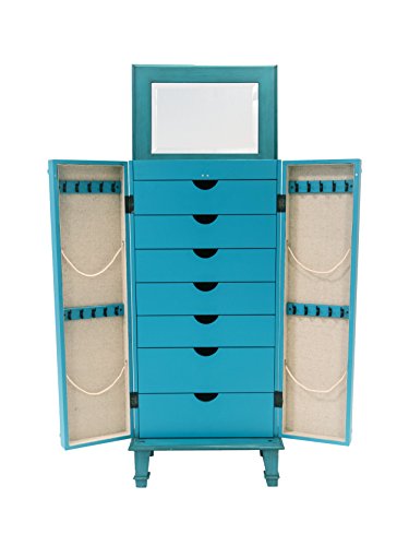Hives And Honey Cabby Fully Locking Jewelry Armoire, 40" X 19" X 13.75", Turquoise #TOP3