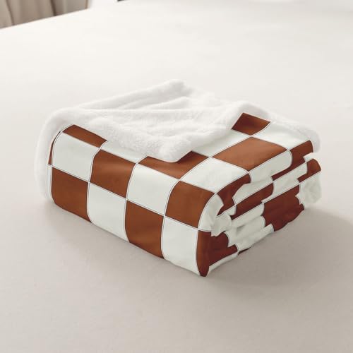 Image of Erosebridal Plaid Throw Blanket 40 inchX50 inch Beige Caramel Brown Checkerboard Sherpa Blanket Geometric Checkered Fleece Bed Blanket for Kids Boys Girls, Aesthetic Grid Flannel Blanket