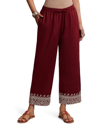 Image of Amazon Brand - Myx Women's Cotton Embroidered Palazzo Pants (Available in Plus Sizes)