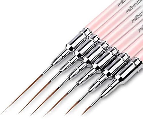 Nail Art Brushes - Raindon 6PC Super Fine Striper Brush Set for Long Lines, Thin Details, Fine Drawing, Delicate Coloring, Elongated Lines, Metal Handle Nail Brushes for Nail Art Fine Designs-Sizes 5/9/15/22/25/30mm