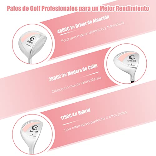 COSTWAY-Set-de-Palos-de-Golf-para-Mujeres-Incluye-Driver-en-Aleacion-de-Aluminio-460-CC-Madera-Fairway-3-Hibrido-4-Hierros-6-7-8-y-9-Putter-Bolsa-de-Golf-con-Tiras-Palos-de-Golf
