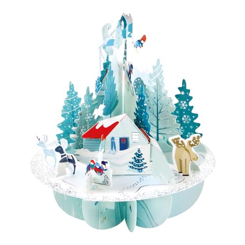 Neige et souvenirs de ski dans une carte de vœux pop-up 3D unique