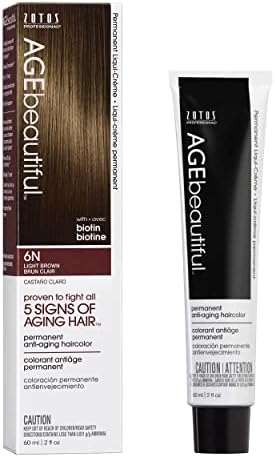 AGE beautiful Permanent Hair Color Cream, 100% Gray Coverage Hair Dye with Biotin Anti-Aging Formula for Fuller, Thicker Hair, Professional Salon Quality