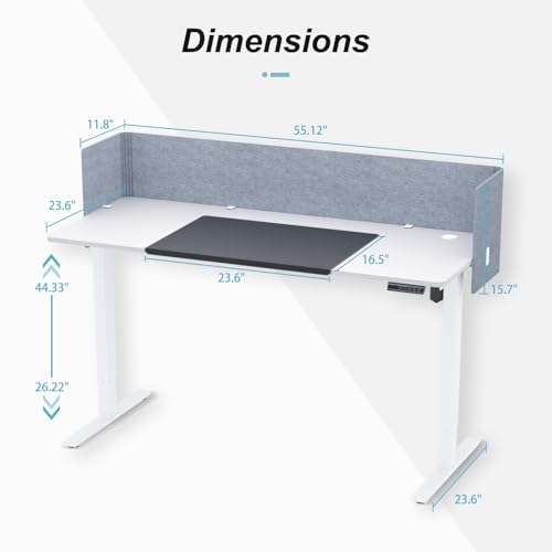 Image of 55 x 24 Whole-Piece Standing Desk+Privacy Panel+Desk Mat Set | Stable No Wobble Sit Stand Desk with Quiet Motor & Memory Presets,Height Adjustable 22-44 inch,One-Piece Desktop,for Home Office