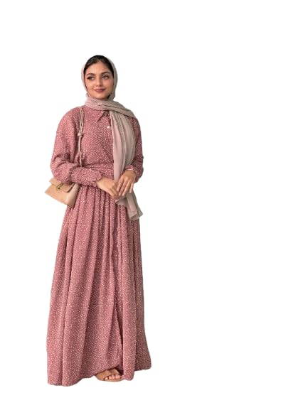 Rust Georgette Fabric with Crepe Lining for no transparancy Front Button Open Pattern Polka Dots Print Smoking petturn Sleeves Balloon Sleeve with Belt Without Dupatta-image-35